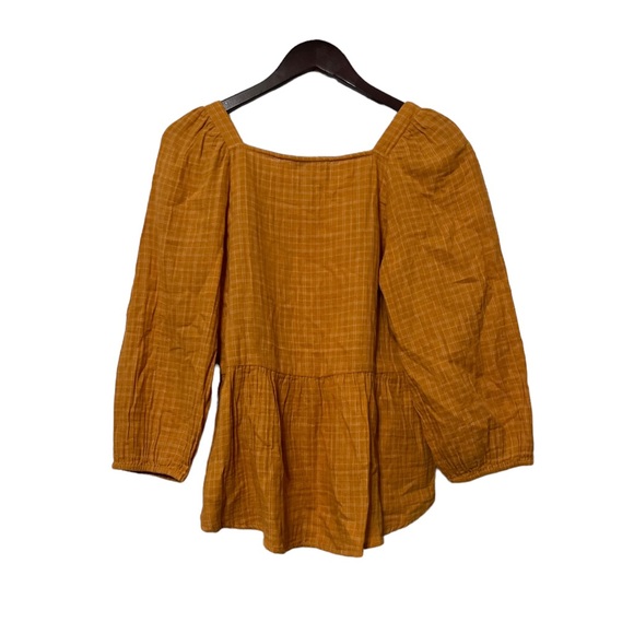 MADEWELL Yellow Peasant Balloon Plaid Top Shirt Blouse - Picture 6 of 6